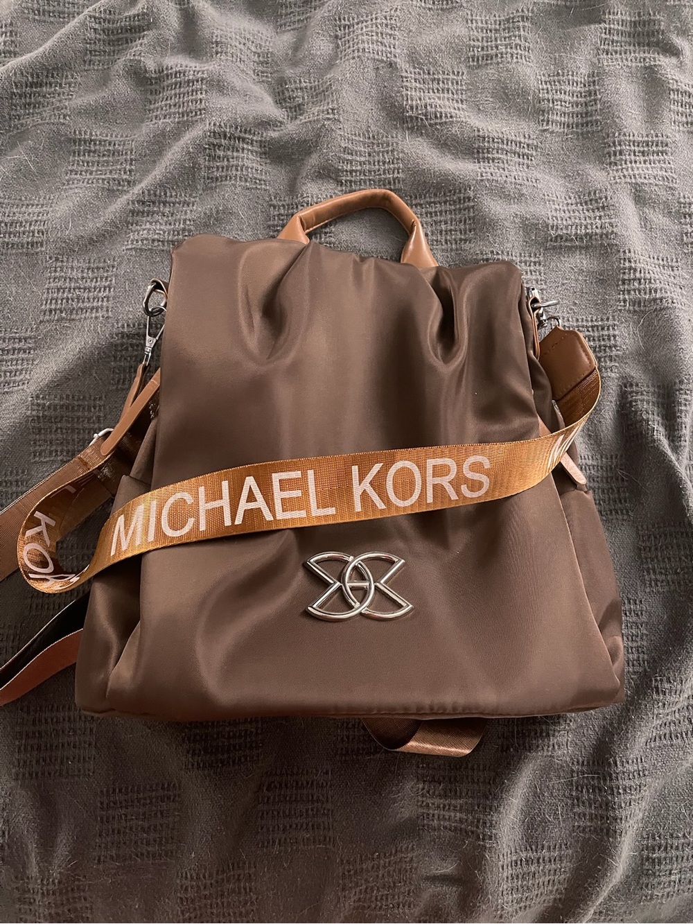 Michael Kors Chocolate Brown Nylon Backpack with Branded Strap